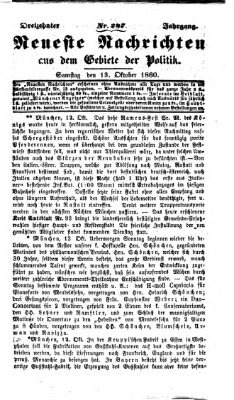 Neueste Nachrichten aus dem Gebiete der Politik (Münchner neueste Nachrichten) Samstag 13. Oktober 1860