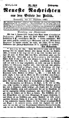 Neueste Nachrichten aus dem Gebiete der Politik (Münchner neueste Nachrichten) Donnerstag 27. Dezember 1860