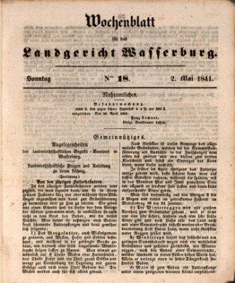 Wochenblatt für das Landgericht Wasserburg (Wasserburger Wochenblatt) Sonntag 2. Mai 1841