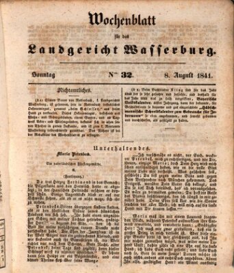Wochenblatt für das Landgericht Wasserburg (Wasserburger Wochenblatt) Sonntag 8. August 1841