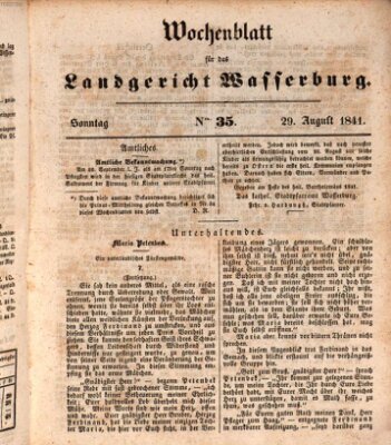 Wochenblatt für das Landgericht Wasserburg (Wasserburger Wochenblatt) Sonntag 29. August 1841