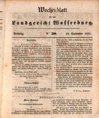 Wochenblatt für das Landgericht Wasserburg (Wasserburger Wochenblatt) Sonntag 19. September 1841