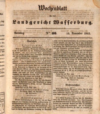 Wochenblatt für das Landgericht Wasserburg (Wasserburger Wochenblatt) Sonntag 14. November 1841