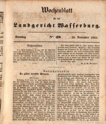 Wochenblatt für das Landgericht Wasserburg (Wasserburger Wochenblatt) Sonntag 28. November 1841