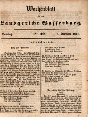 Wochenblatt für das Landgericht Wasserburg (Wasserburger Wochenblatt) Sonntag 5. Dezember 1841