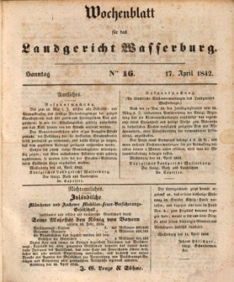 Wochenblatt für das Landgericht Wasserburg (Wasserburger Wochenblatt) Sonntag 17. April 1842