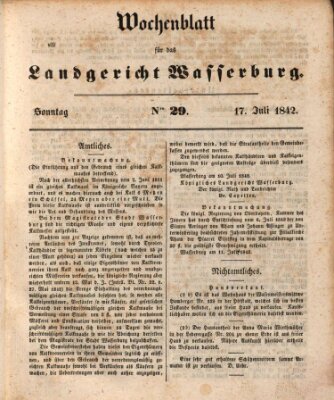 Wochenblatt für das Landgericht Wasserburg (Wasserburger Wochenblatt) Sonntag 17. Juli 1842