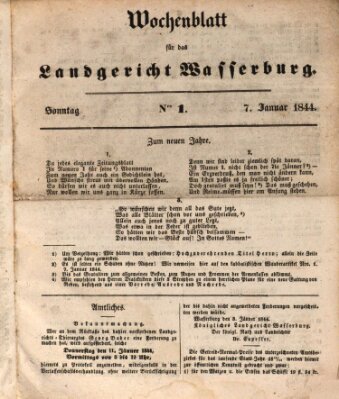 Wochenblatt für das Landgericht Wasserburg (Wasserburger Wochenblatt) Sonntag 7. Januar 1844