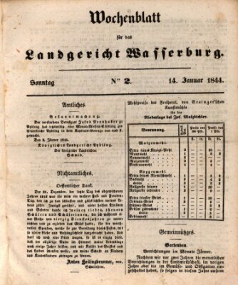 Wochenblatt für das Landgericht Wasserburg (Wasserburger Wochenblatt) Sonntag 14. Januar 1844