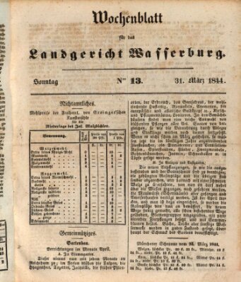 Wochenblatt für das Landgericht Wasserburg (Wasserburger Wochenblatt) Sonntag 31. März 1844