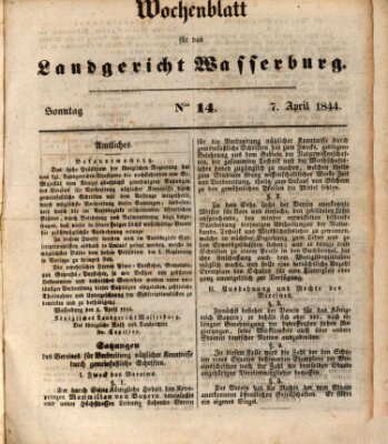 Wochenblatt für das Landgericht Wasserburg (Wasserburger Wochenblatt) Sonntag 7. April 1844