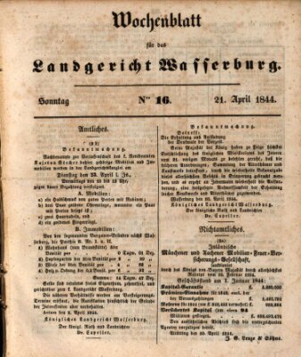 Wochenblatt für das Landgericht Wasserburg (Wasserburger Wochenblatt) Sonntag 21. April 1844