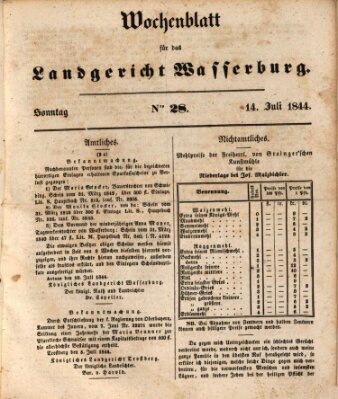 Wochenblatt für das Landgericht Wasserburg (Wasserburger Wochenblatt) Sonntag 14. Juli 1844