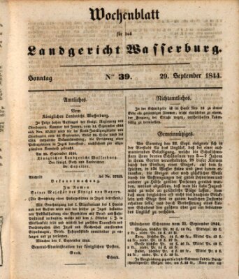 Wochenblatt für das Landgericht Wasserburg (Wasserburger Wochenblatt) Sonntag 29. September 1844