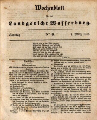 Wochenblatt für das Landgericht Wasserburg (Wasserburger Wochenblatt) Sonntag 1. März 1846