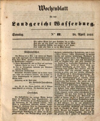 Wochenblatt für das Landgericht Wasserburg (Wasserburger Wochenblatt) Sonntag 26. April 1846