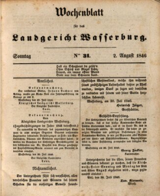 Wochenblatt für das Landgericht Wasserburg (Wasserburger Wochenblatt) Sonntag 2. August 1846