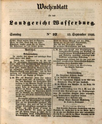 Wochenblatt für das Landgericht Wasserburg (Wasserburger Wochenblatt) Sonntag 13. September 1846