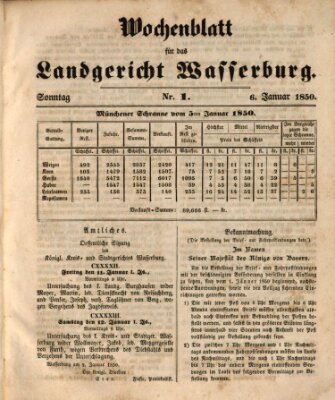 Wochenblatt für das Landgericht Wasserburg (Wasserburger Wochenblatt) Sonntag 6. Januar 1850