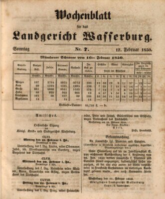 Wochenblatt für das Landgericht Wasserburg (Wasserburger Wochenblatt) Sonntag 17. Februar 1850