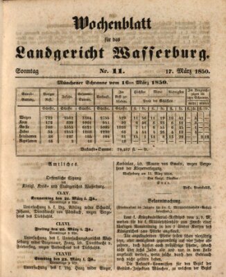 Wochenblatt für das Landgericht Wasserburg (Wasserburger Wochenblatt) Sonntag 17. März 1850