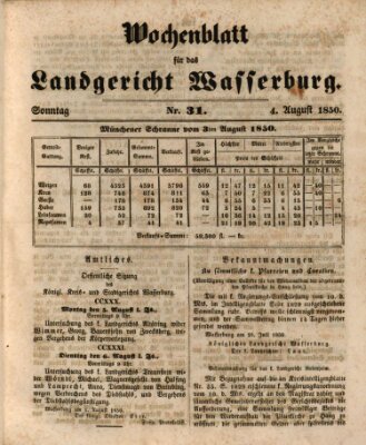 Wochenblatt für das Landgericht Wasserburg (Wasserburger Wochenblatt) Sonntag 4. August 1850