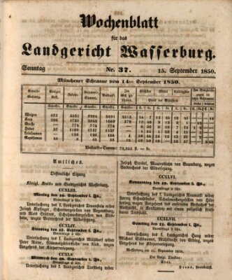 Wochenblatt für das Landgericht Wasserburg (Wasserburger Wochenblatt) Sonntag 15. September 1850