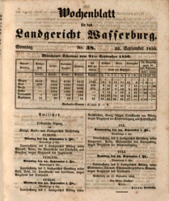 Wochenblatt für das Landgericht Wasserburg (Wasserburger Wochenblatt) Sonntag 22. September 1850