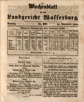 Wochenblatt für das Landgericht Wasserburg (Wasserburger Wochenblatt) Sonntag 29. September 1850