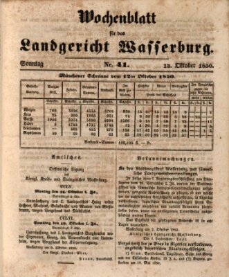 Wochenblatt für das Landgericht Wasserburg (Wasserburger Wochenblatt) Sonntag 13. Oktober 1850