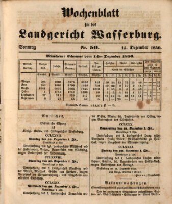 Wochenblatt für das Landgericht Wasserburg (Wasserburger Wochenblatt) Sonntag 15. Dezember 1850