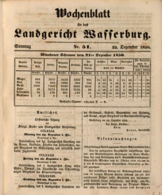 Wochenblatt für das Landgericht Wasserburg (Wasserburger Wochenblatt) Sonntag 22. Dezember 1850