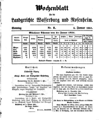 Wochenblatt für die Landgerichte Wasserburg und Rosenheim (Wasserburger Wochenblatt) Sonntag 5. Januar 1851