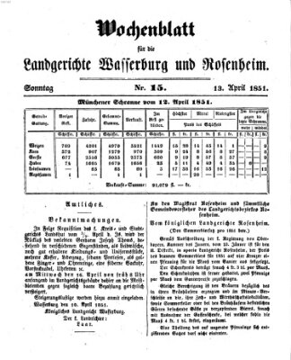 Wochenblatt für die Landgerichte Wasserburg und Rosenheim (Wasserburger Wochenblatt) Sonntag 13. April 1851