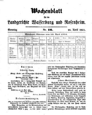 Wochenblatt für die Landgerichte Wasserburg und Rosenheim (Wasserburger Wochenblatt) Sonntag 20. April 1851