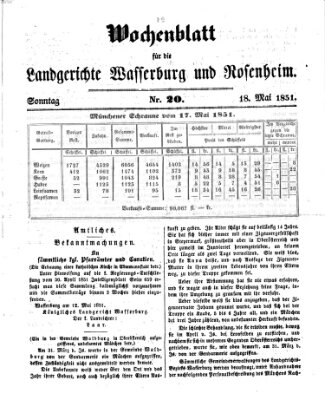 Wochenblatt für die Landgerichte Wasserburg und Rosenheim (Wasserburger Wochenblatt) Sonntag 18. Mai 1851