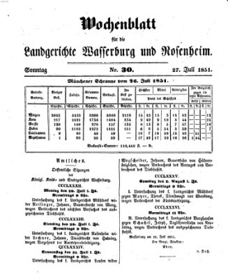 Wochenblatt für die Landgerichte Wasserburg und Rosenheim (Wasserburger Wochenblatt) Sonntag 27. Juli 1851