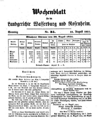 Wochenblatt für die Landgerichte Wasserburg und Rosenheim (Wasserburger Wochenblatt) Sonntag 31. August 1851