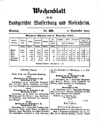 Wochenblatt für die Landgerichte Wasserburg und Rosenheim (Wasserburger Wochenblatt) Sonntag 7. September 1851