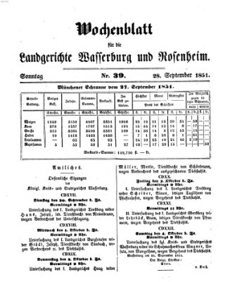 Wochenblatt für die Landgerichte Wasserburg und Rosenheim (Wasserburger Wochenblatt) Sonntag 28. September 1851