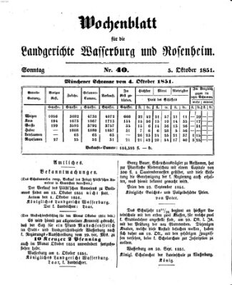 Wochenblatt für die Landgerichte Wasserburg und Rosenheim (Wasserburger Wochenblatt) Sonntag 5. Oktober 1851