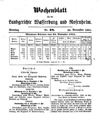 Wochenblatt für die Landgerichte Wasserburg und Rosenheim (Wasserburger Wochenblatt) Sonntag 30. November 1851