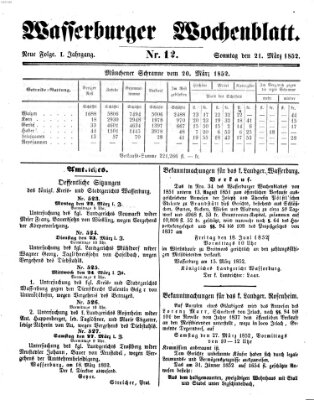 Wasserburger Wochenblatt Sonntag 21. März 1852