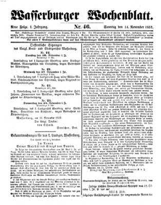 Wasserburger Wochenblatt Sonntag 14. November 1852