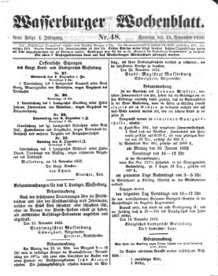 Wasserburger Wochenblatt Sonntag 28. November 1852