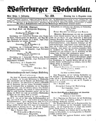 Wasserburger Wochenblatt Sonntag 5. Dezember 1852