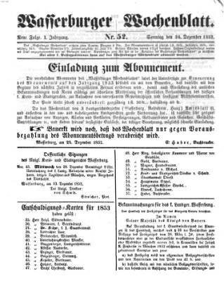 Wasserburger Wochenblatt Sonntag 26. Dezember 1852