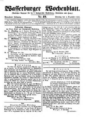 Wasserburger Wochenblatt Sonntag 4. Dezember 1853