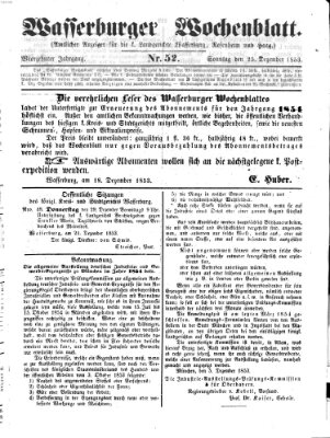 Wasserburger Wochenblatt Sonntag 25. Dezember 1853