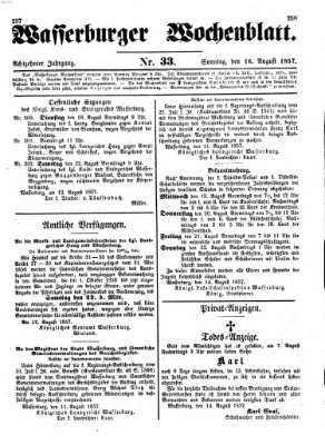 Wasserburger Wochenblatt Sonntag 16. August 1857